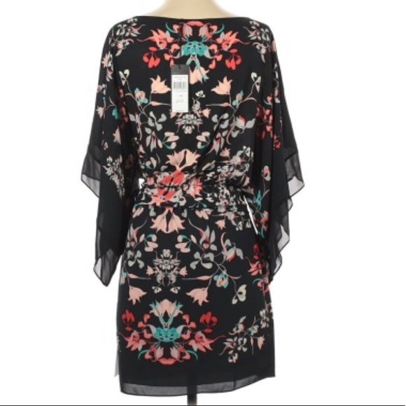 NWT BCBGMAXAZRIA Lois Kimono Sleeves Dress Lined MSRP $248 Black Floral Size XXS - Picture 2 of 6